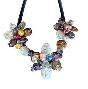 Colorful Pearl Beaded Floral Neckla e
